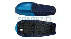 Royal Enfield GT and Interceptor 650 Blue Genuine Leather Dual Seat with Blue Cowl - SPAREZO